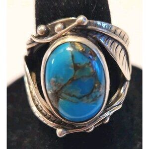 Vintage Navajo Turquoise Sterling Silver Ring Size 6 Statement Piece Nice Ring